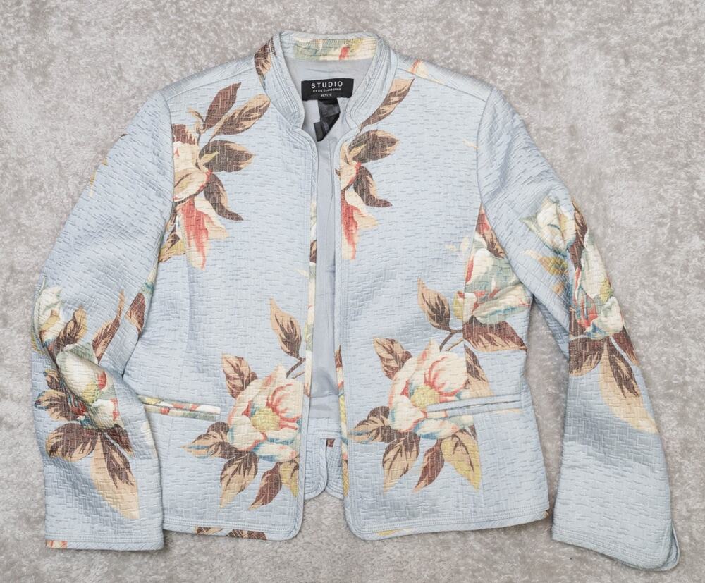 Studio by Liz Claiborne Blue Floral Cropped Jacket Womens L Eclectic Grandma